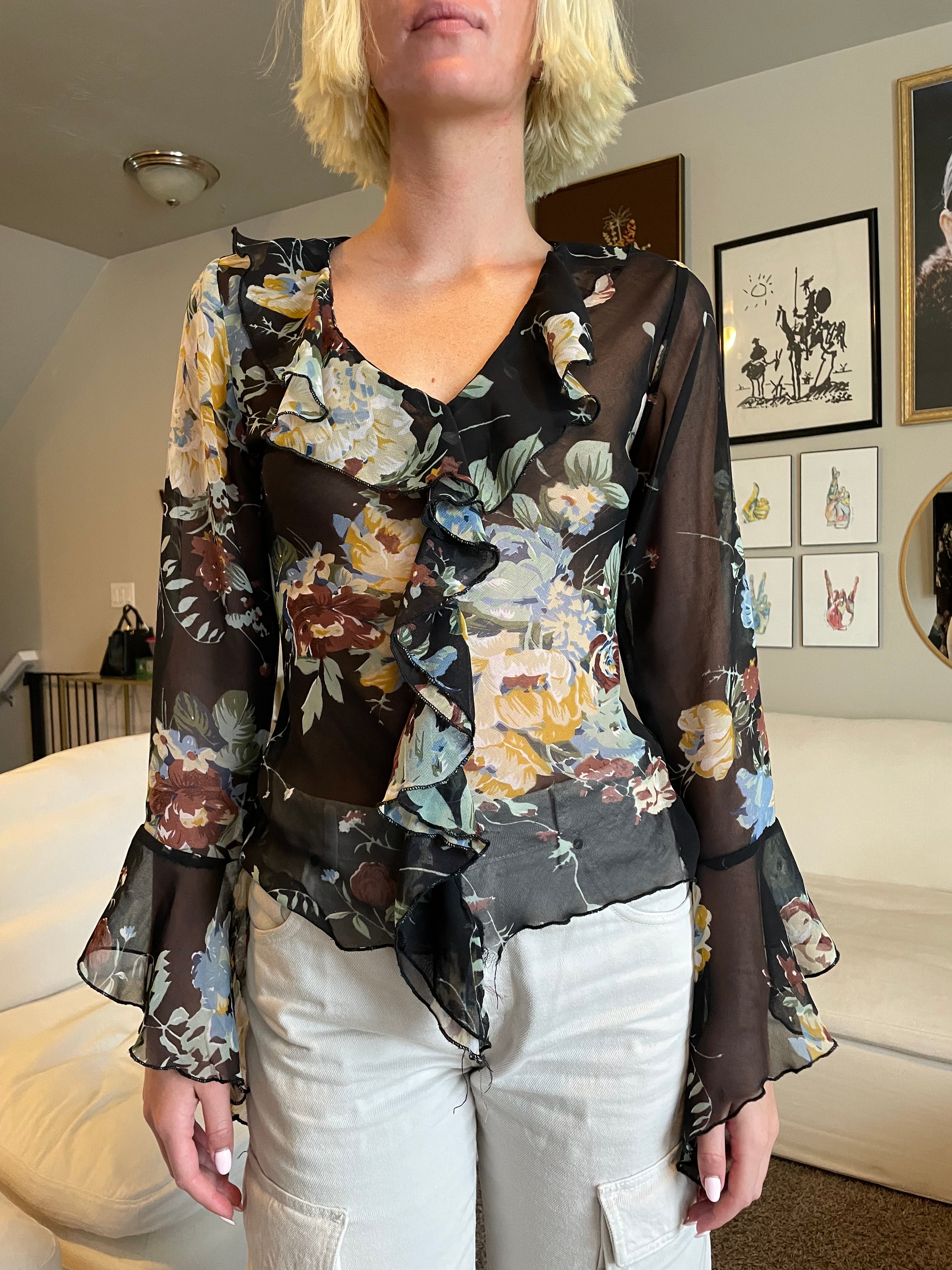 Vintage Sheer Floral Blouse - M