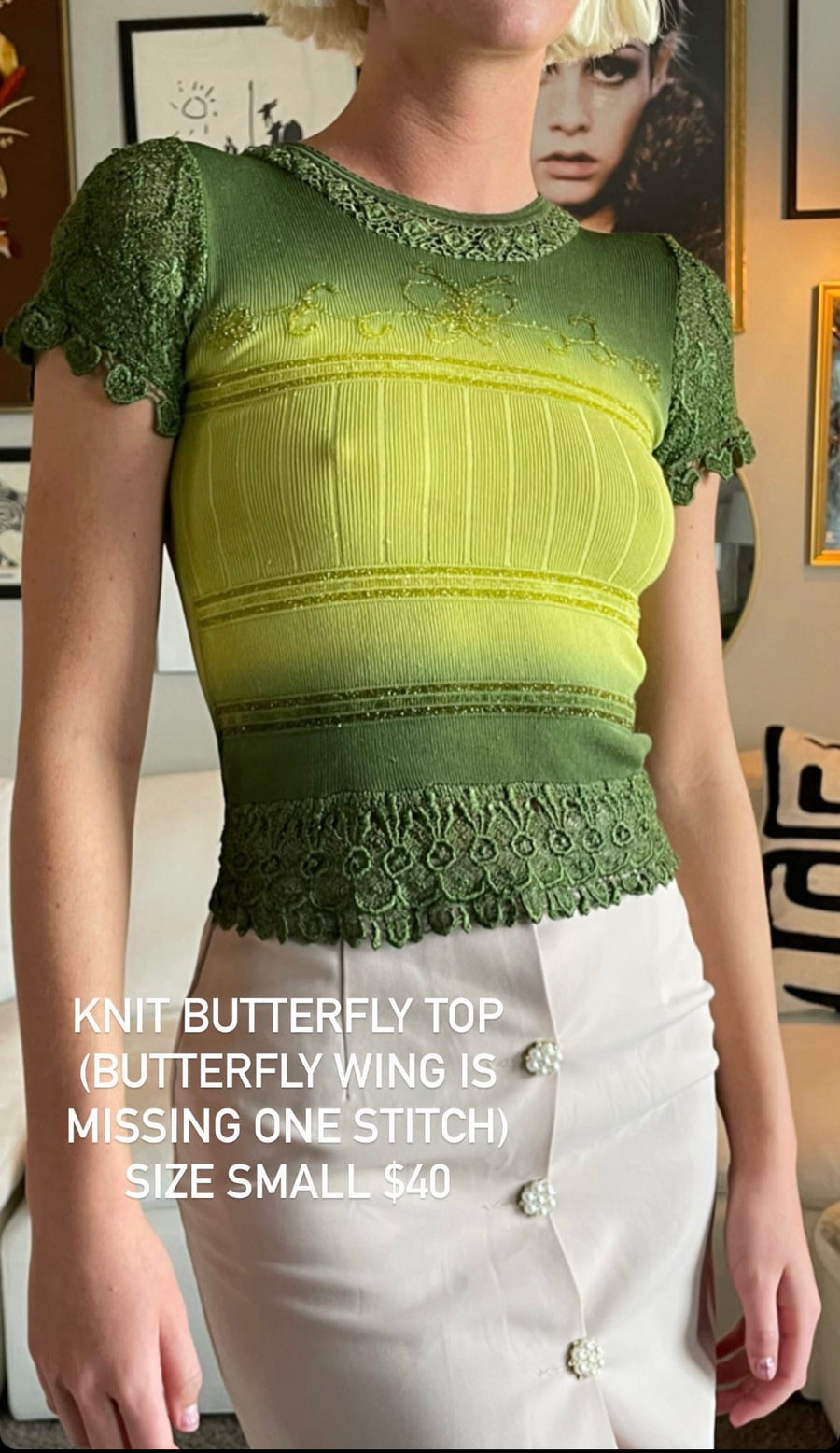 Vintage Knit Lacy Butterfly Top - S