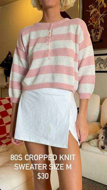 80s Cropped Knit Sweater - M