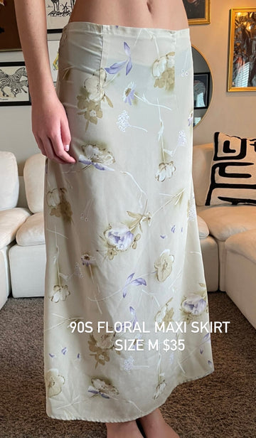 90s Floral Maxi Skirt - M