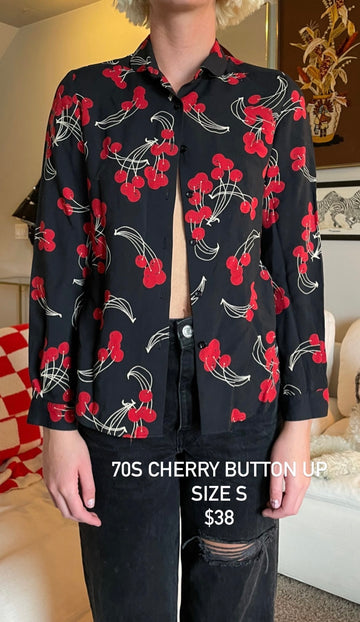 70s Cherry Button Up - S